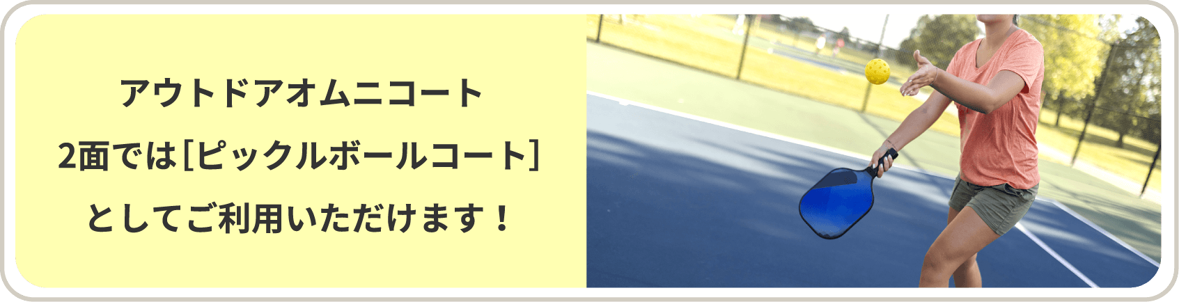 アウトドアオムニコート2面では面ではピックルボールコートとしてご利用いただけます！